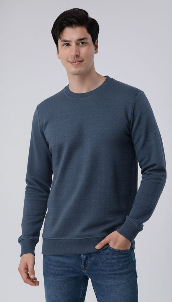 Denium Blue Stretch Textured Sweatshirt