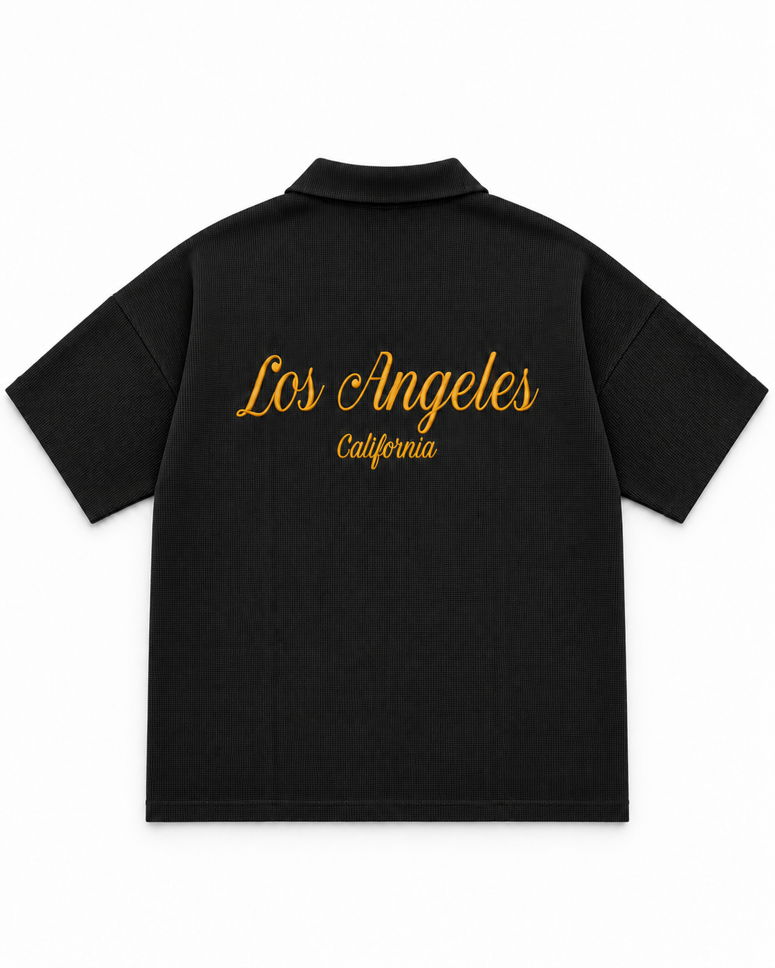 Oversize Black Waffle Knit Polo - Los Angeles