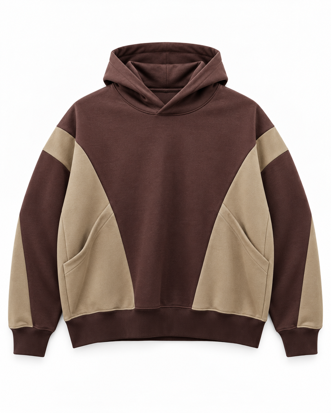 Oversized Colorblock Hoodie - Coffee