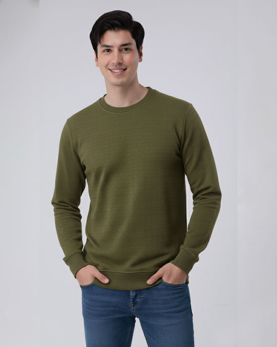 Olive Stretch Textured Sweatshirt