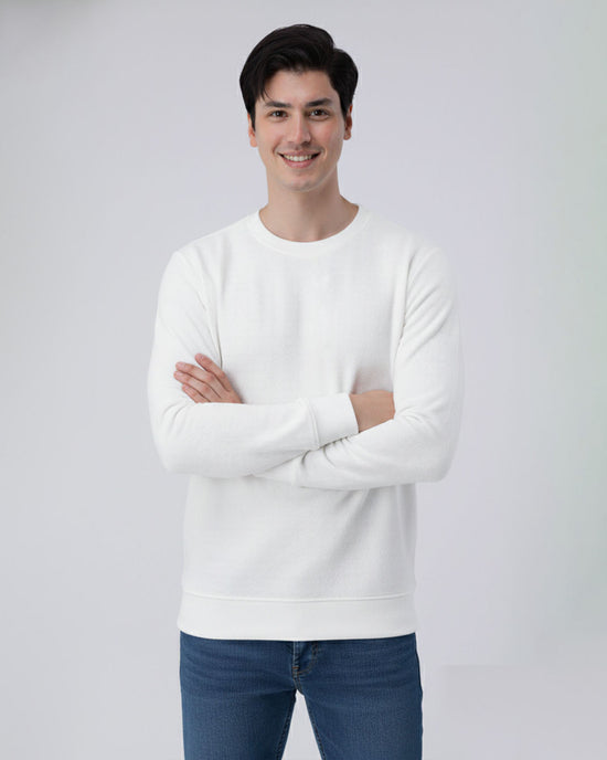 White Stretch Textured Sweatshirt