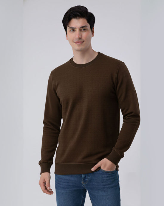 Brown Stretch Textured Sweatshirt