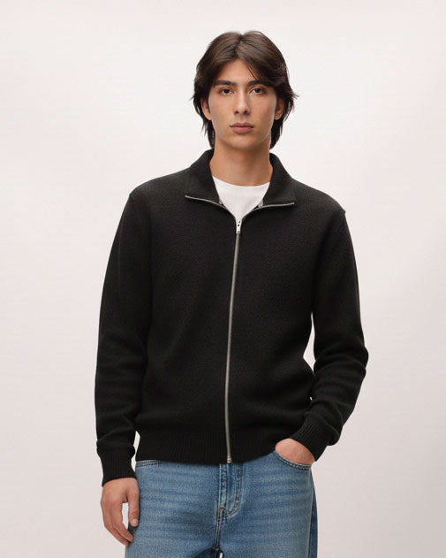Black Full Zipper Knit Jacket