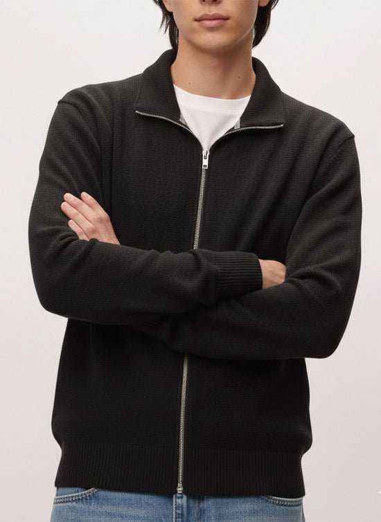 Black Full Zipper Knit Jacket