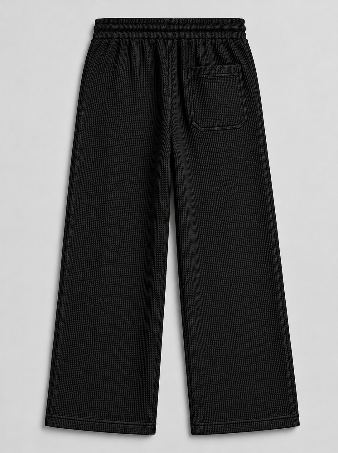Waffle Knit Baggy Trouser - Black