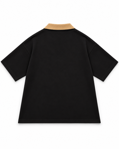 Oversize Interlock Black Polo - Silent Strategy