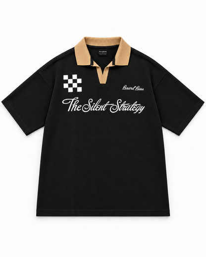 Oversize Interlock Black Polo - Silent Strategy