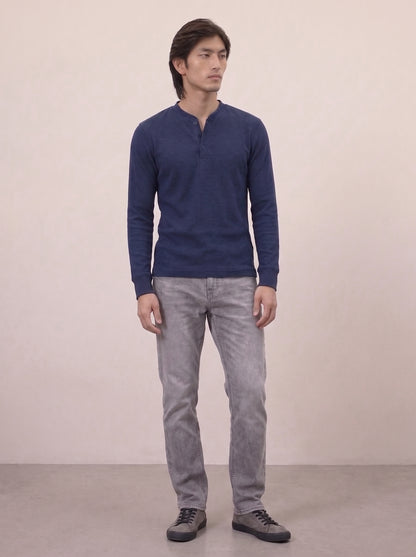 Waffle Knit Henley - Navy