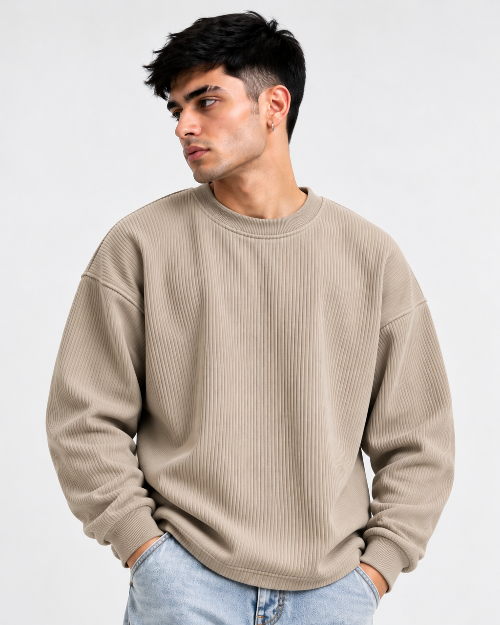 Oversize Knitted Sweaters - Beige