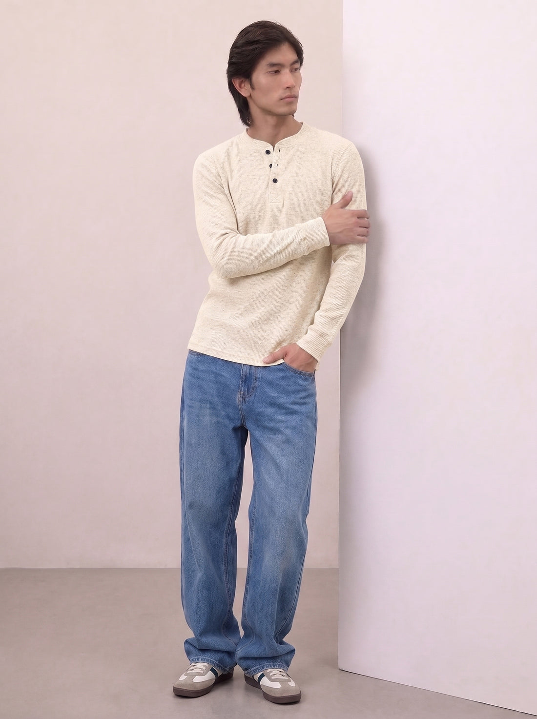 Waffle Knit Henley - Oatmeal