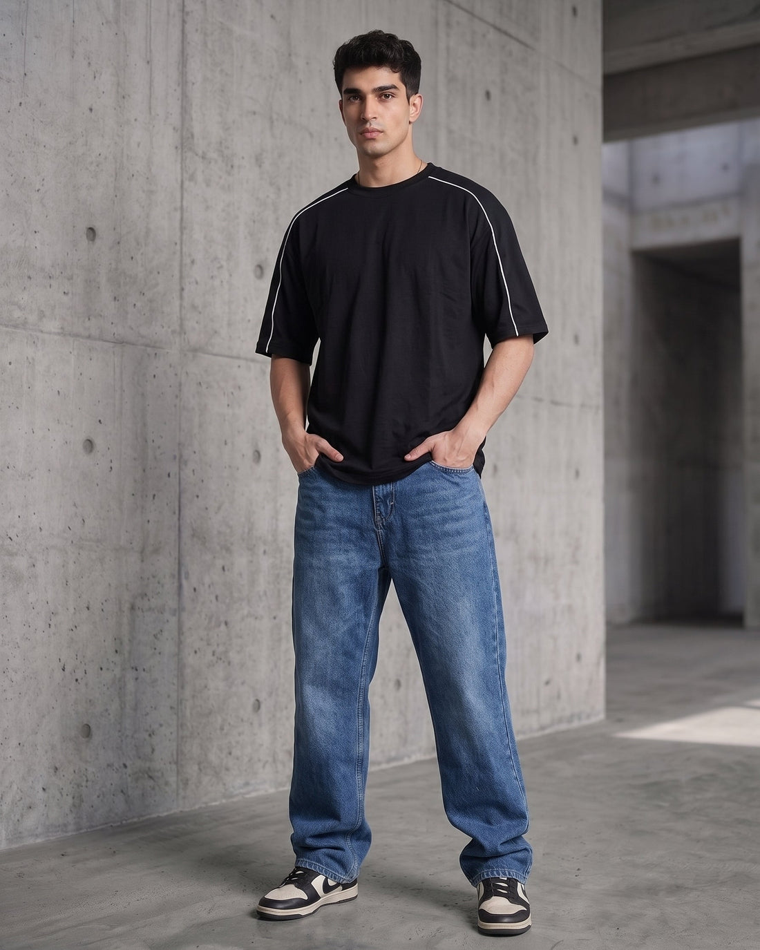 Black Piping Oversized T-Shirt