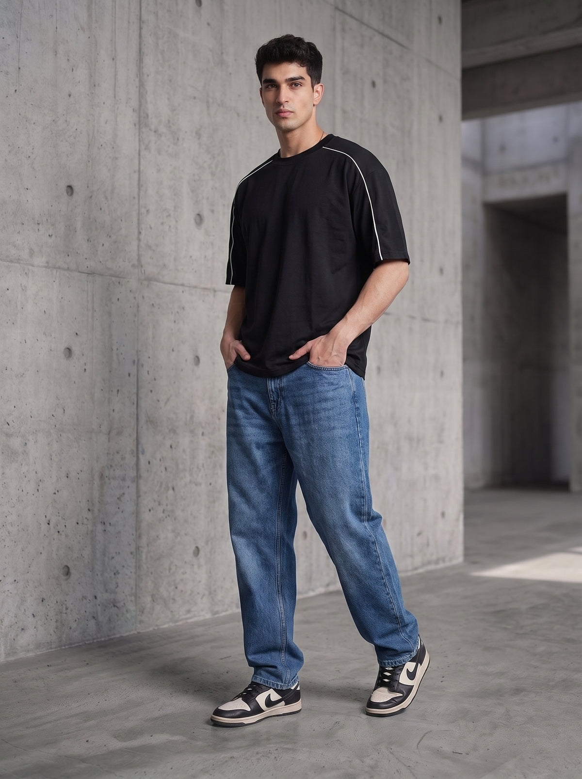 Black Piping Oversized T-Shirt
