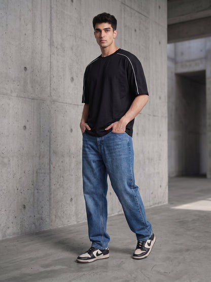 Black Piping Oversized T-Shirt