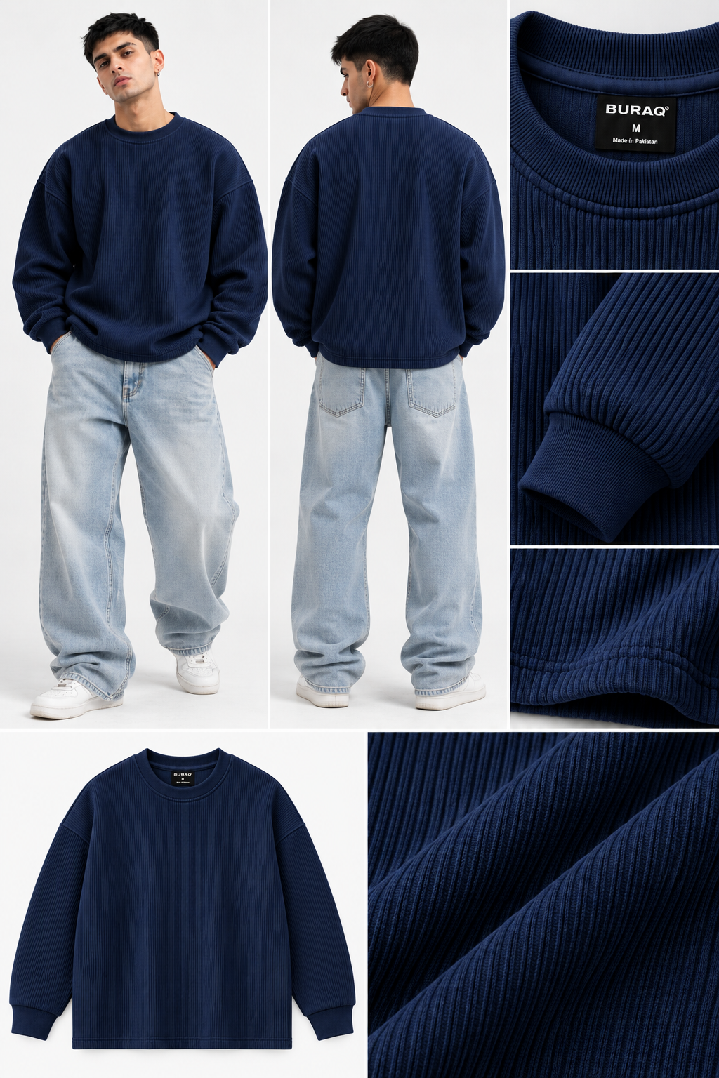 Oversize Knitted Sweaters - Navy Blue
