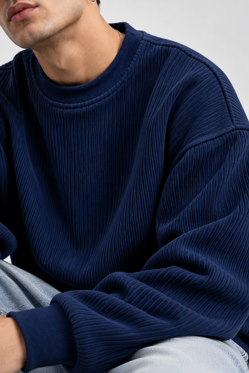 Oversize Knitted Sweaters - Navy Blue