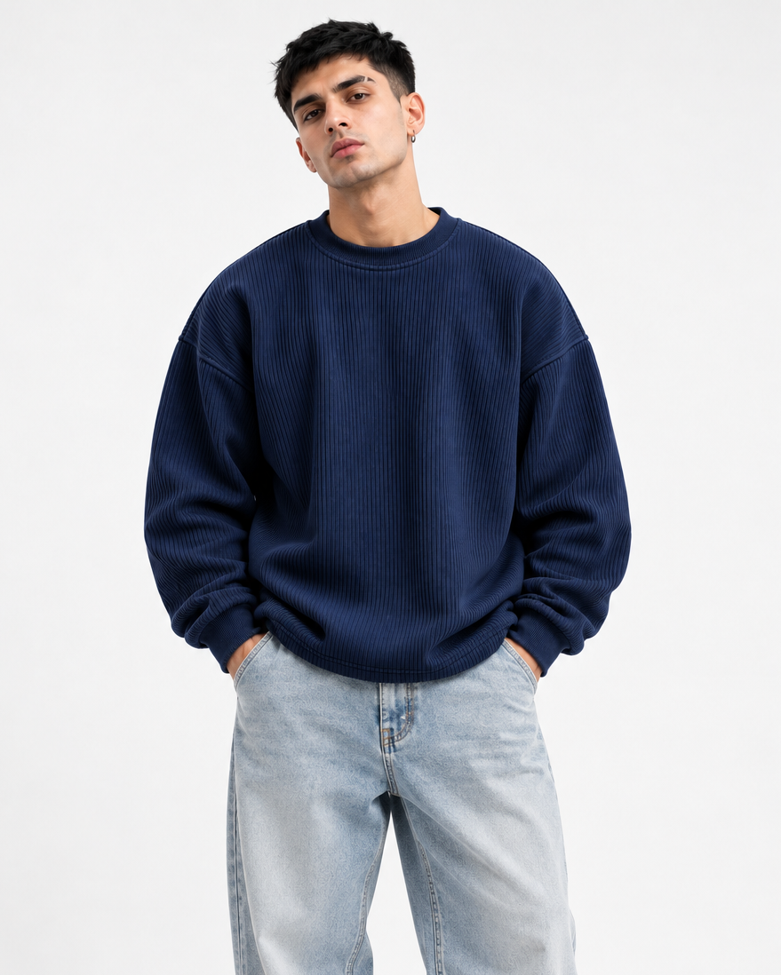 Oversize Knitted Sweaters - Navy Blue