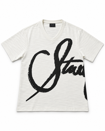 Oversize Off White Textured Tshirt - Script