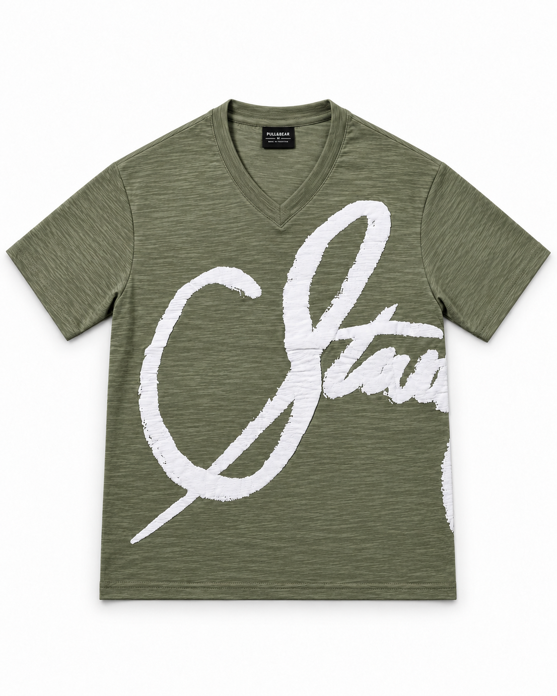Oversize Olive Green Textured Tshirt - Script