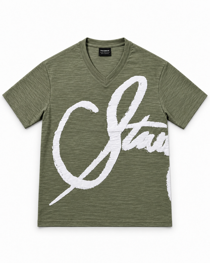 Oversize Olive Green Textured Tshirt - Script