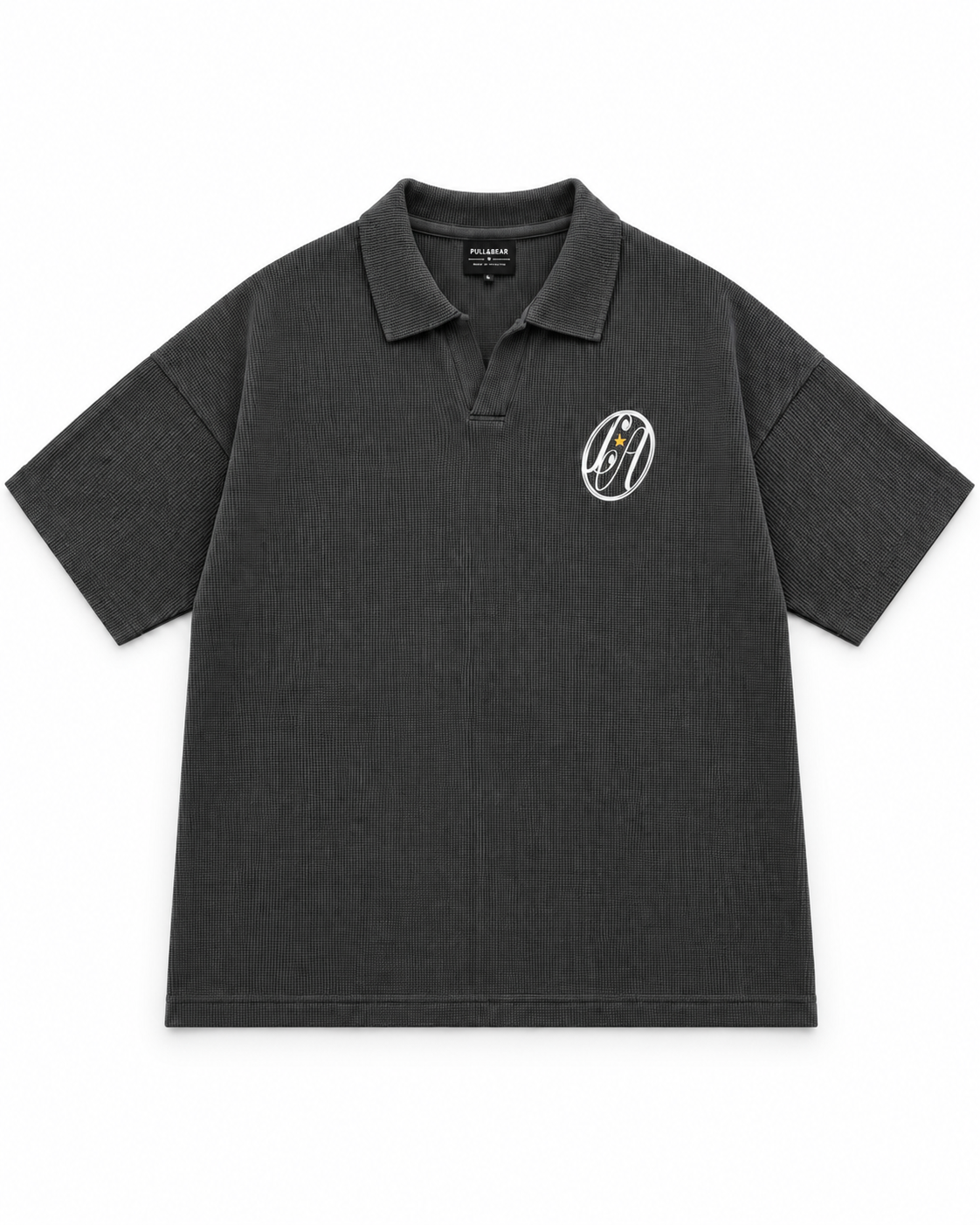 Oversize Charcoal Waffle Knit Polo - Los Angeles