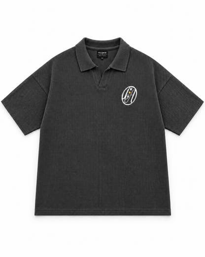 Oversize Charcoal Waffle Knit Polo - Los Angeles
