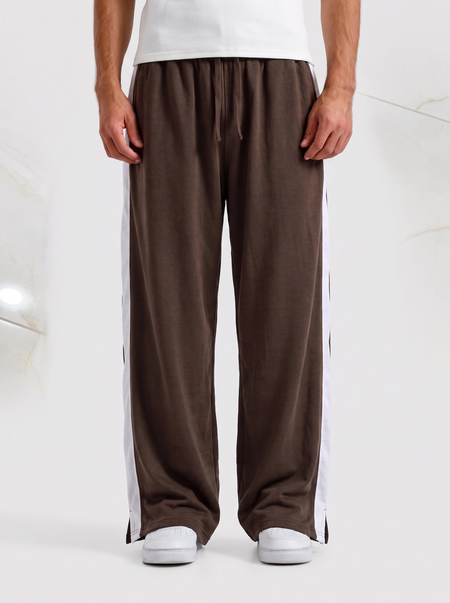 Dark Brown Side Strips Baggy Trouser