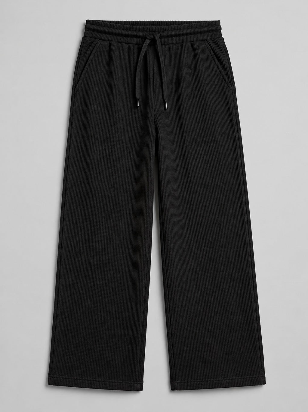 Waffle Knit Baggy Trouser - Black