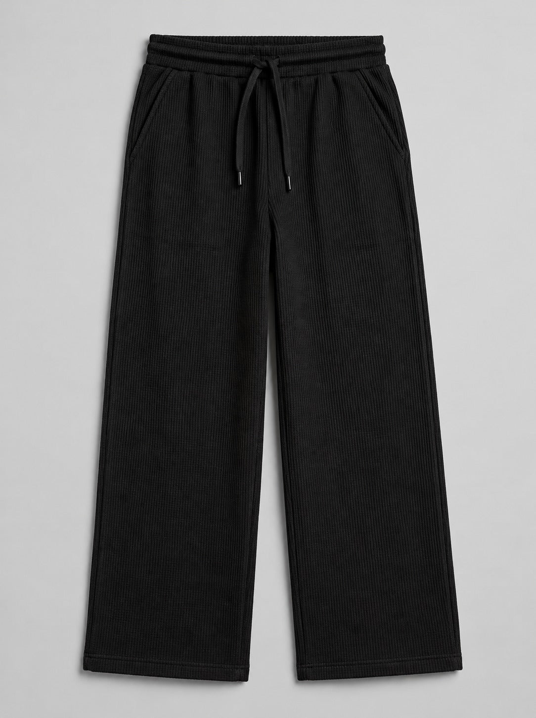 Waffle Knit Baggy Trouser - Black