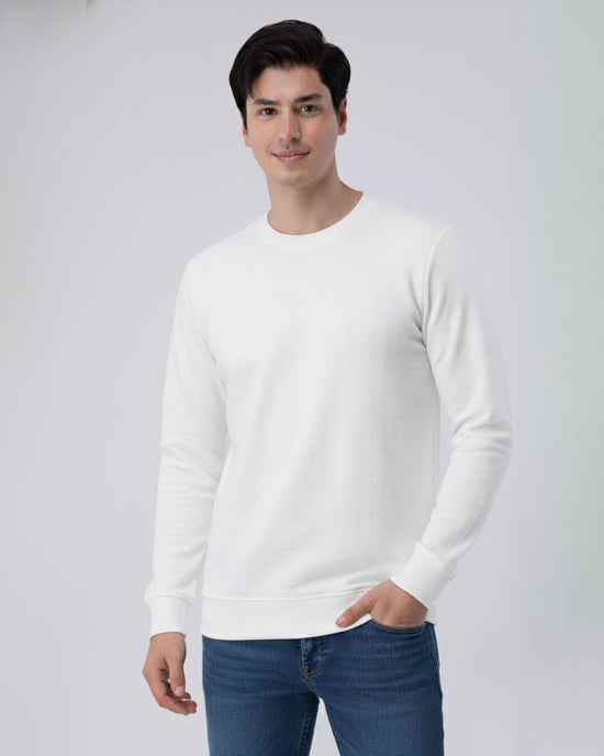 White Stretch Textured Sweatshirt