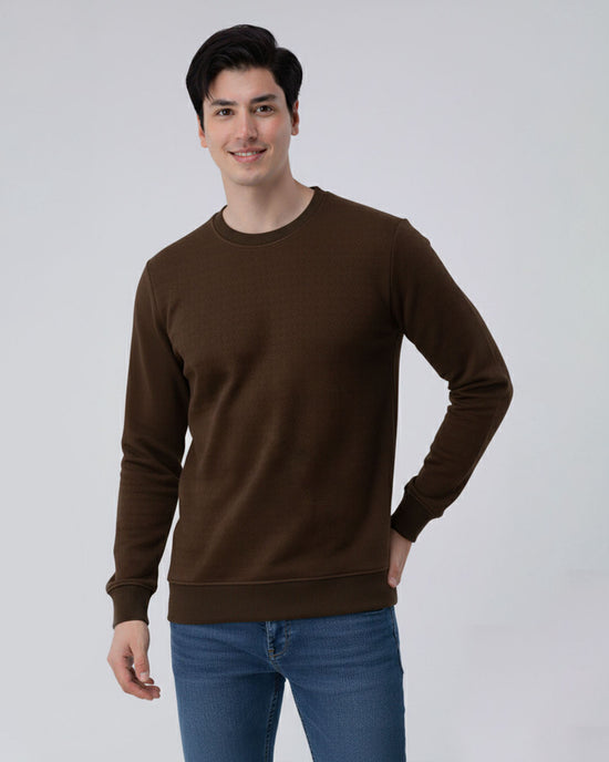 Brown Stretch Textured Sweatshirt