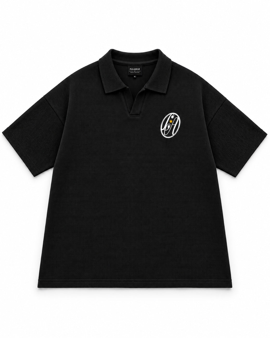Oversize Black Waffle Knit Polo - Los Angeles