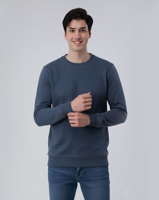 Denium Blue Stretch Textured Sweatshirt
